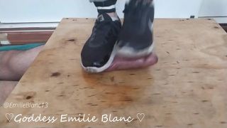 Dancing on cock with dirty smelly sneakers