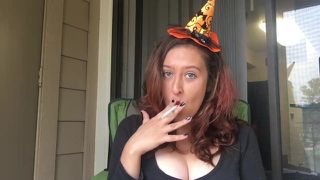 Cute Redhead Witch Smoking White Filter 100 Cigarette - BIG TITS - CLEAVAGE